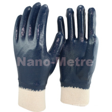 NMSAFETY oil resistant and heavy work cotton liner blue nitrile with knitted wrist gloves